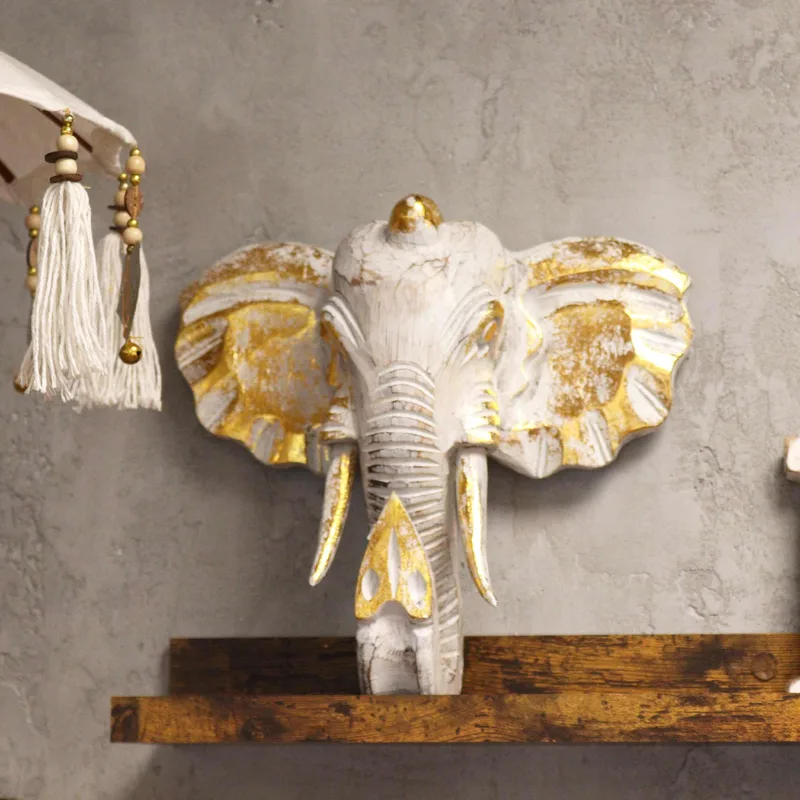 Large Elephant Head Oro & Whitewash — foto 2