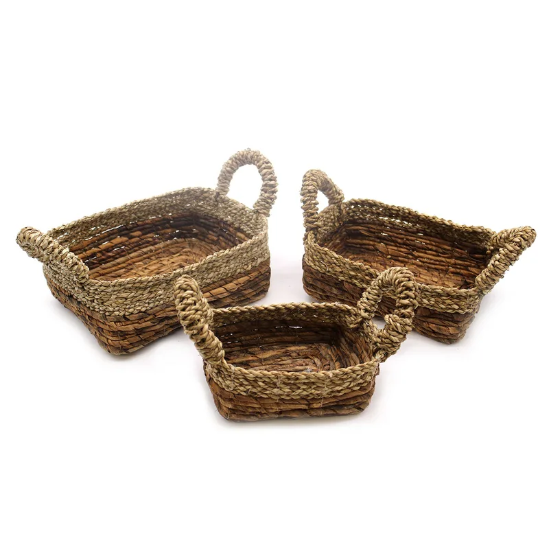 Banana Leaf & Seagrass Square Basket- Set of 3 — foto 3