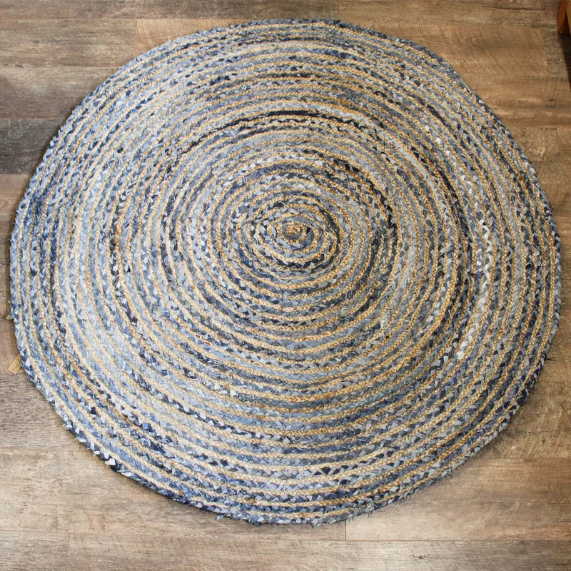 Round Jute and Recycle Denim Rug 150 cm