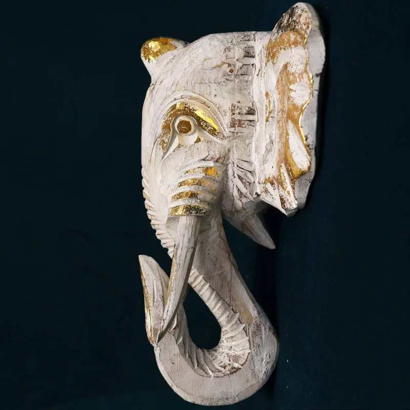 Large Elephant Head Oro & Whitewash — foto 1