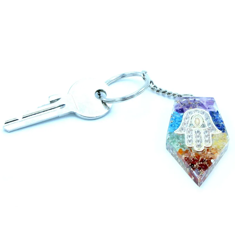 Orgonite Power Keyring Gemstone Chakra Hamsa — foto 4