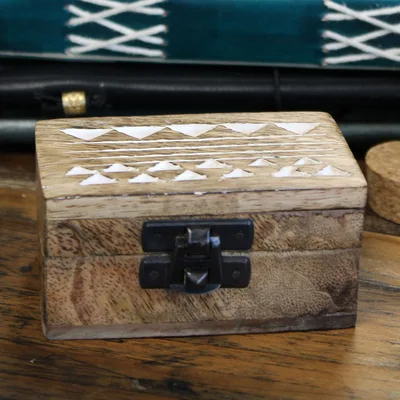 Bianco Washed Wooden Scatola - 3x1.5 Pill Scatola Aztec Design — foto 3