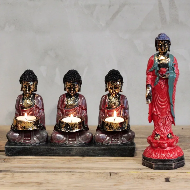 Antique Buddha Three Devotees Candela Porta — foto 3