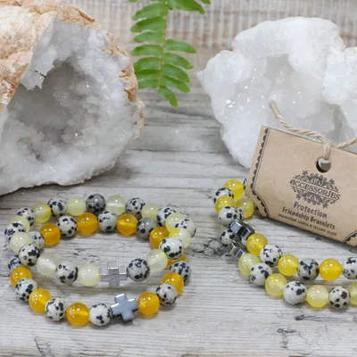 Set di 2 Braccialetti Amicizia con Pietre Preziose – Protezione – Giada Dalmata e Agata Gialla