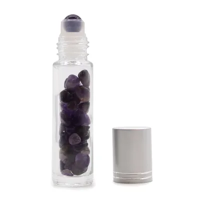 Gemstone Essenziale Olio Roller Bottle - Amethyst - Argento Cap + Gemstone Roller Tip for 5ml Bottle - Amethyst
