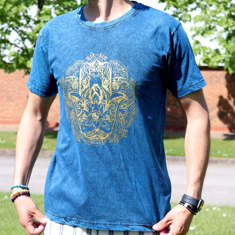 Nomad Sari Stonewashed Cotton T-Shirt – Hamsa – Blu – Medium — foto 2