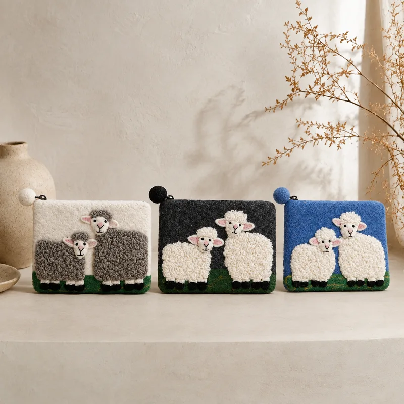 Countryside Classic Sheep Felt Zipper Pouch (3 asst)