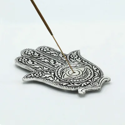Polished Aluminium Hamsa Incenso Porta 14cm — foto 1