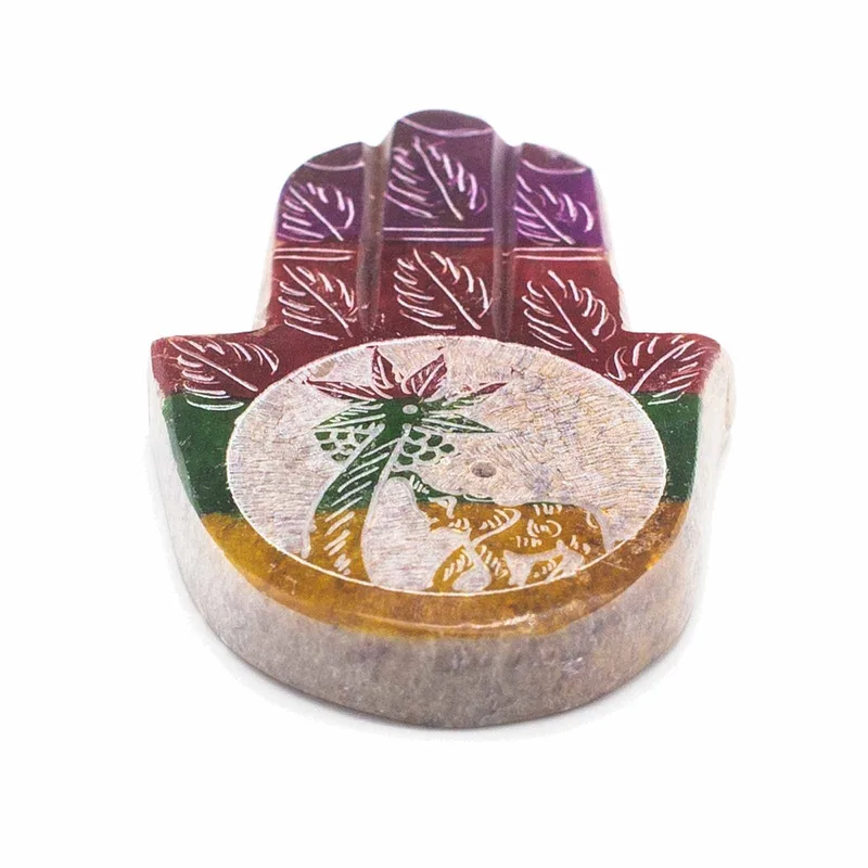 Soapstone Hamsa Incenso Porta 9x6cm - Elephant & Palm