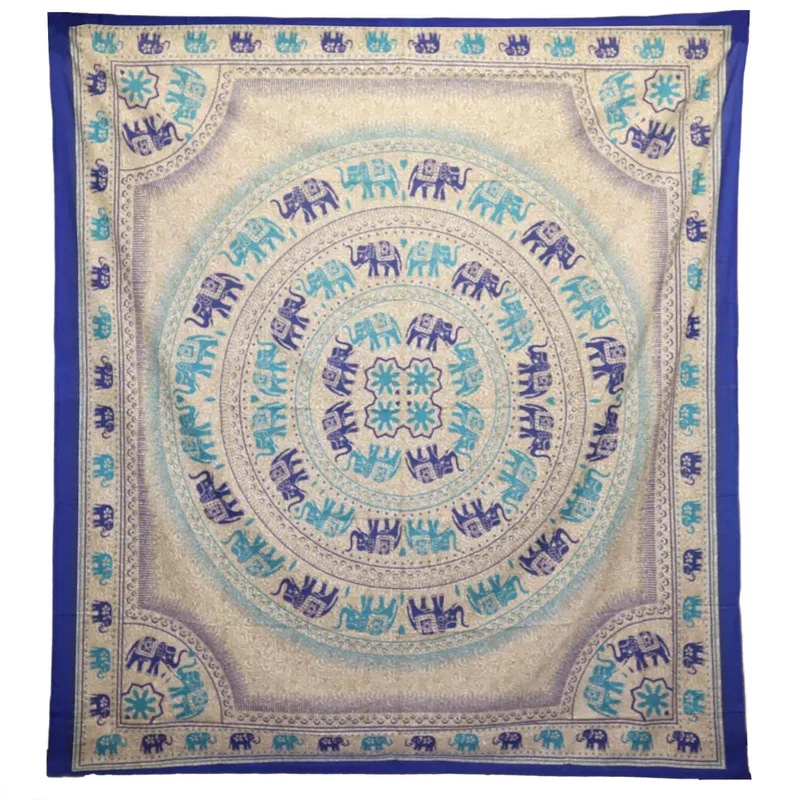 Wall Hanging / Spread Elephant Mandala Blues