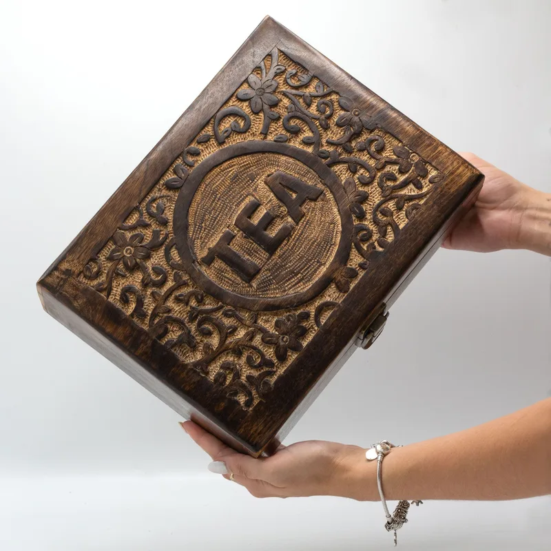 Mango Carved Tè Scatola - ( 12 compartments) 30x23x10cm