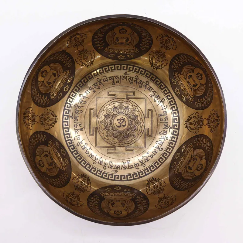 Tibetan Healing Engraved Bowl - 21cm - Om & Buddha