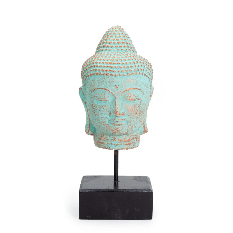 Stillness Buddha Head on Stand Verde Copper