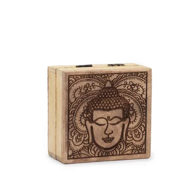 Small Square Scatola 10x10x4.2cm - Buddha Face Nero Engraved