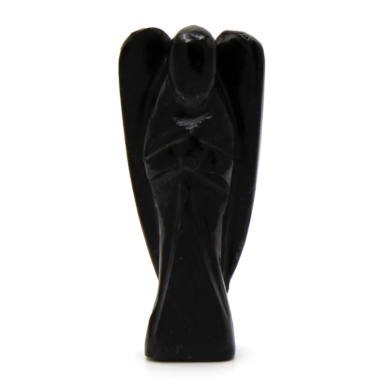 Hand Carved Gemstone Angel - Nero Agate