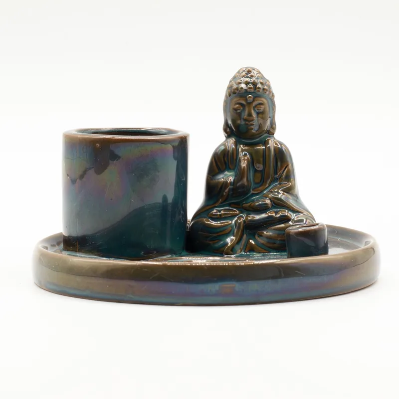 Multi Purpose Buddha Incenso Plate Ceramic Blu