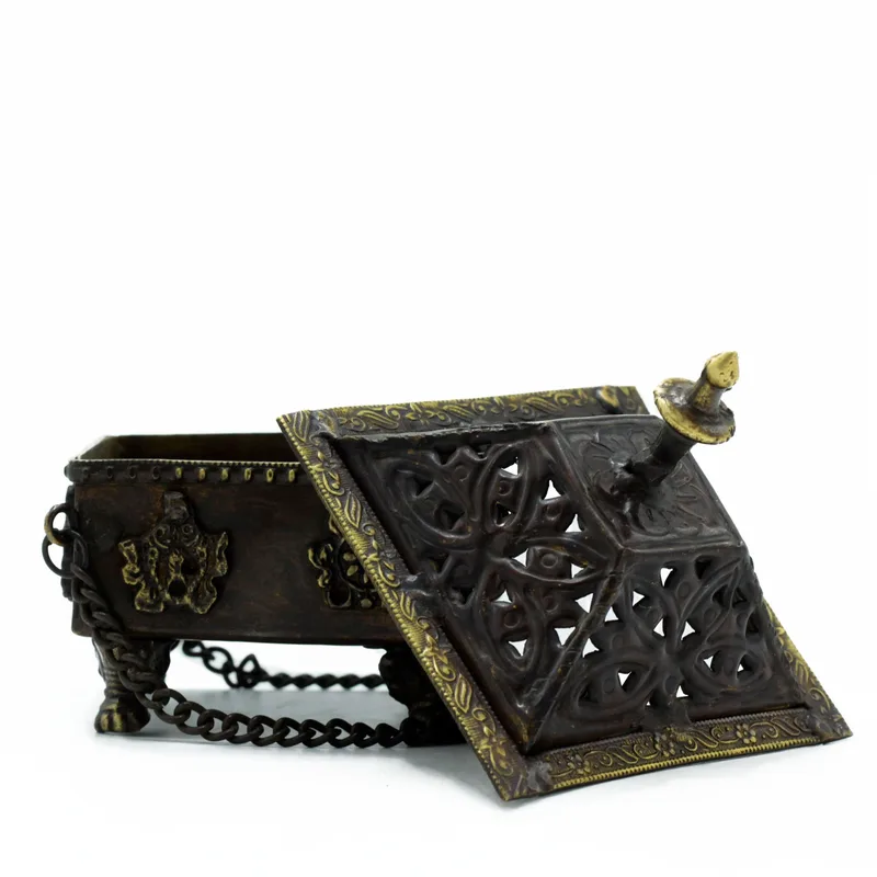 Brass Tibetan Bruciatore Eight Symbols Square Hanging Pot — foto 1