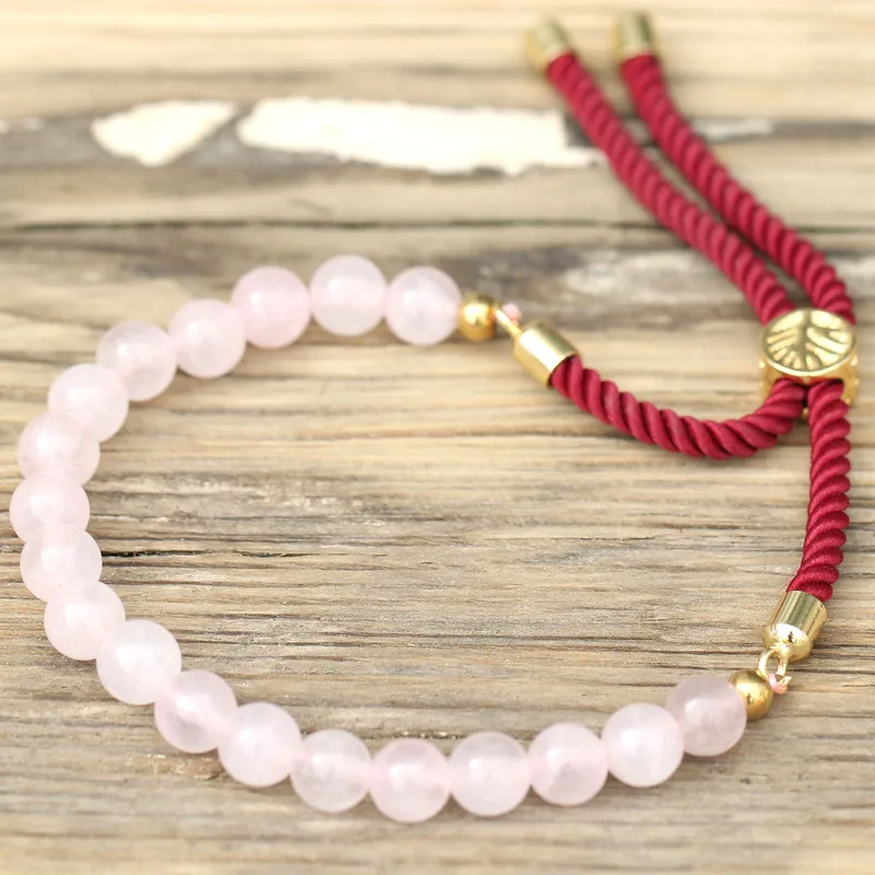 18K Oro Plated Gemstone Bordeaux String Bracelet Rosa Quartz — foto 2