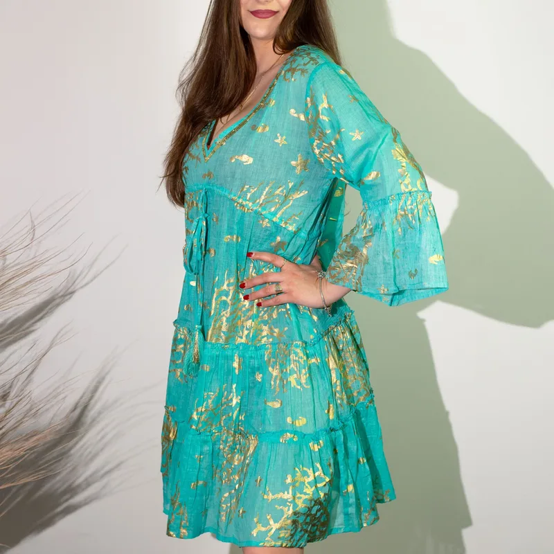 Nomad Sari On the Med Collection Dress Turquoise & Oro Coral Design — foto 3