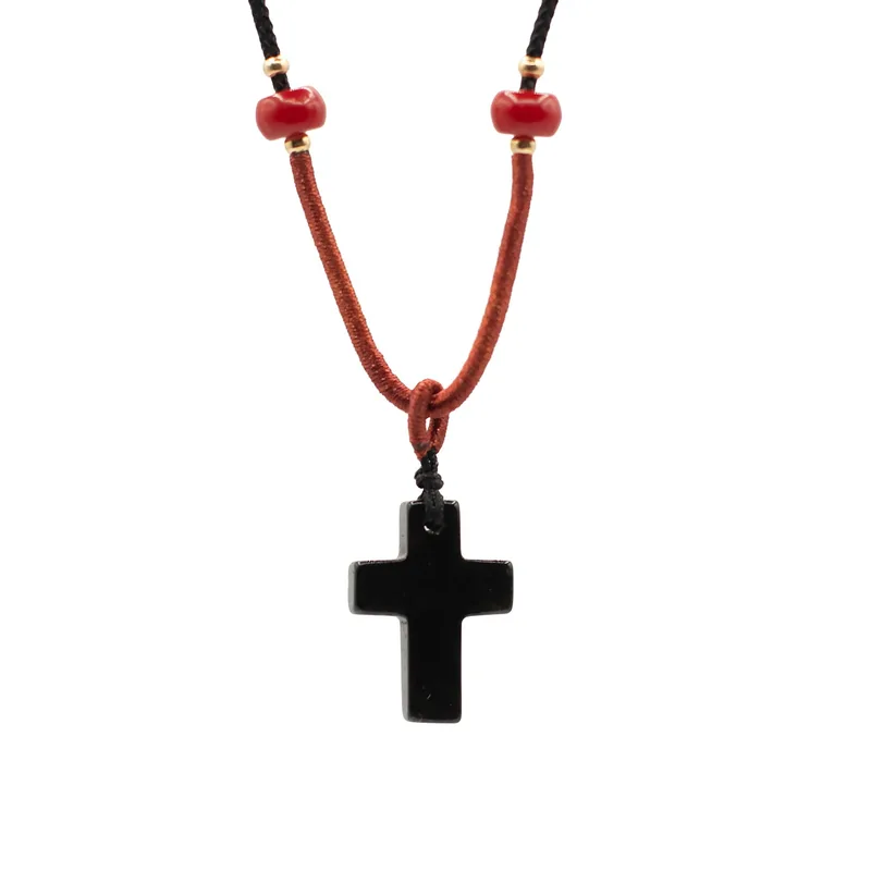Cord Necklace Gemstone Pendant - Nero Agate Cross — foto 3