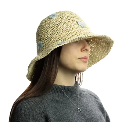 Nomad Sari Floppy Straw Sun Hat - Beige & Blu Fiori — foto 4