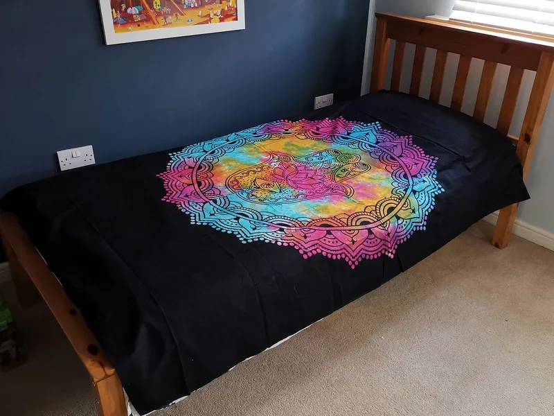 Single Cotton Bedspread + Wall Hanging Nero Hamsa 130cm x 200cm — foto 1