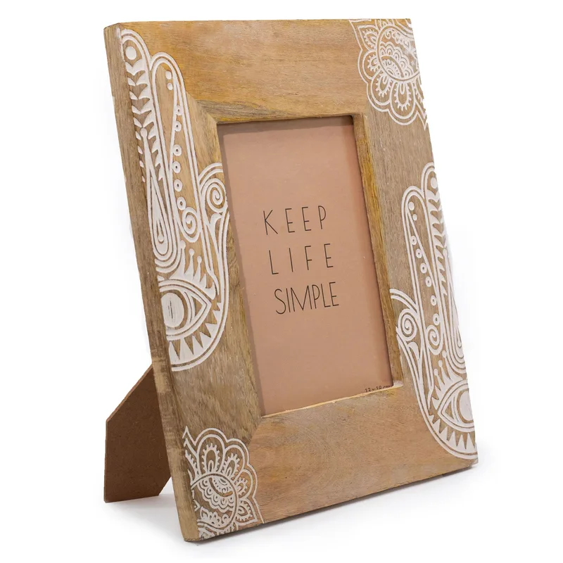 Lrg Mango Legno Picture Frame 28x23x2cm Hamsa Bianco