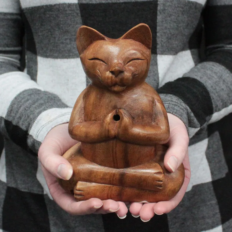 Wooden Carved Incenso Burners Lrg Yoga Cat — foto 2