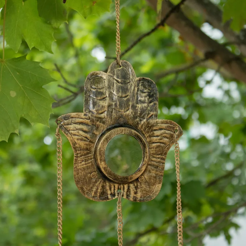 Indian Chimes Hamsa Sm Mirror 3 Bells 14x55cm — foto 4