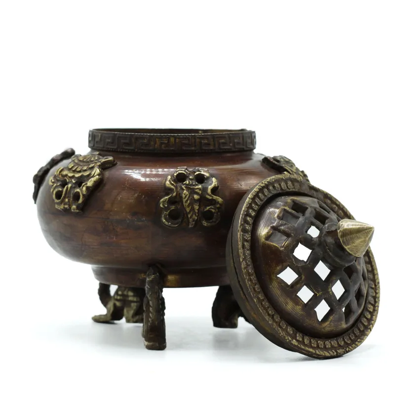Brass Tibetan Incenso Bruciatore - Six Symbols Standing Pot — foto 1
