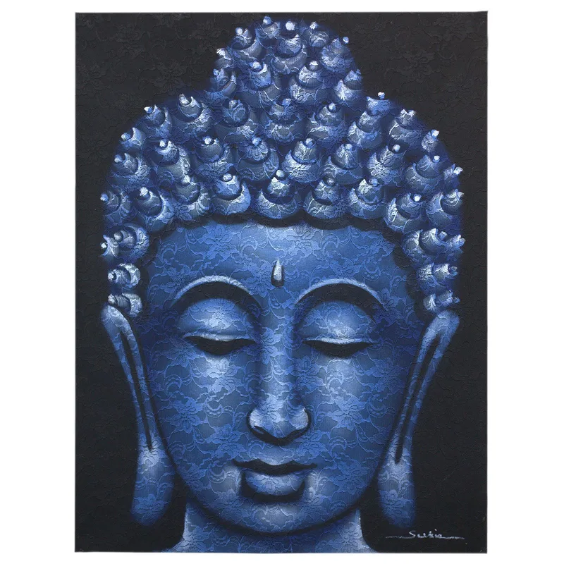 Buddah Painting Blu Brocade Detail