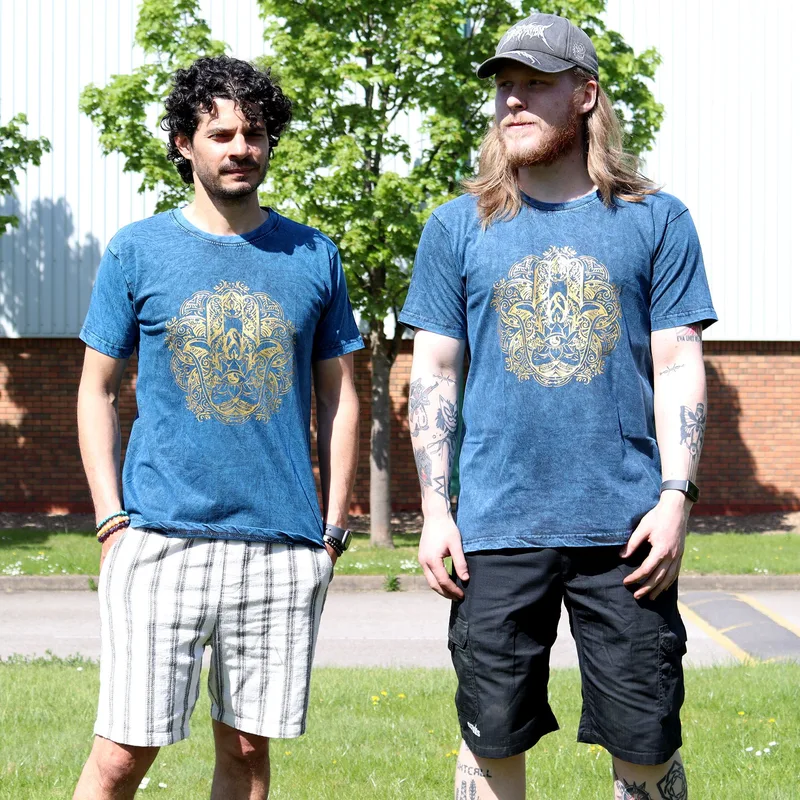 Nomad Sari Stonewashed Cotton T-Shirt – Hamsa – Blu – XL — foto 2