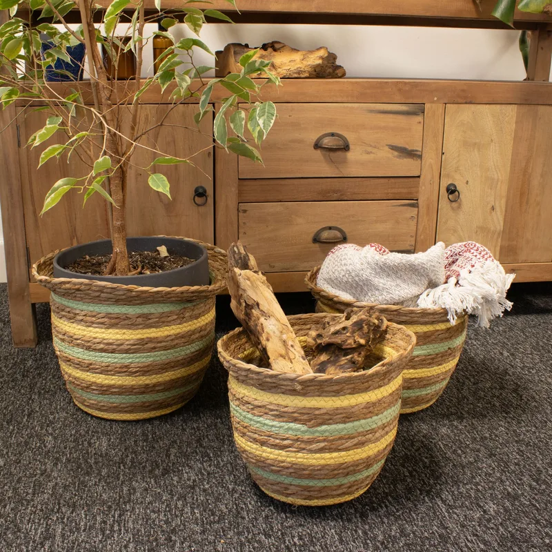 Seagrass & Straw Vase Shaped Baskets Naturale Yellow & Verde Set of 3 — foto 4