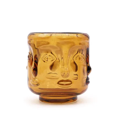 Set of 2 Buddha Faces Candela Jar Antique Ambra