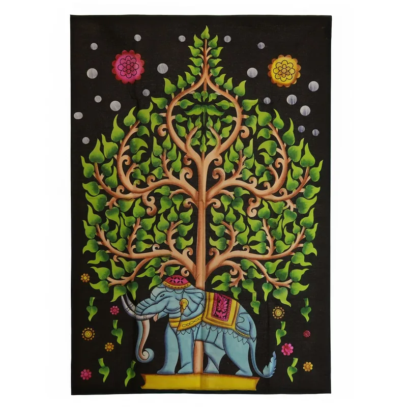 Stampa su tela "Elefante e Albero della Vita" (70x110 cm) – Cotone