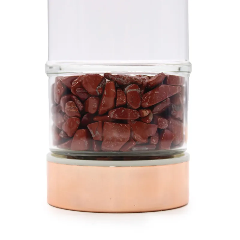 Crystal Glass Tè Infuser Bottle Rosa Oro Red Jasper