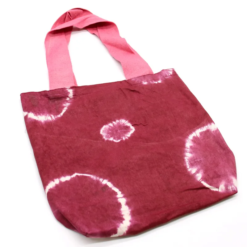 Naturale Tye-Dye Cotton Bag 38x42x12cm Maroon Rings Pink Handle — foto 1