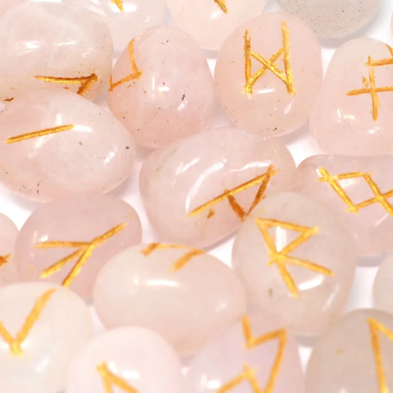 Indian Runes in Pouch Rosa Quartz