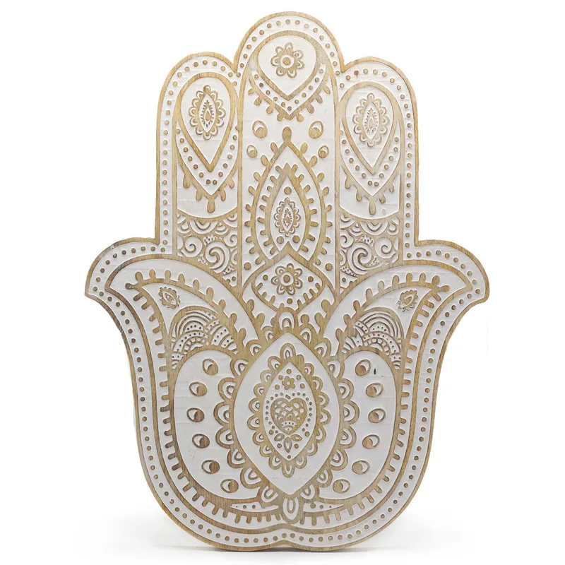 Mango Legno Hamsa Wall Plaque - Whitewash 52 cm — foto 3