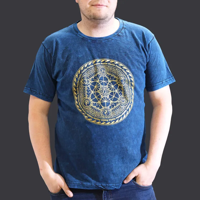 Nomad Sari Stonewashed Cotton T-Shirt – Chakra – Blu – XL