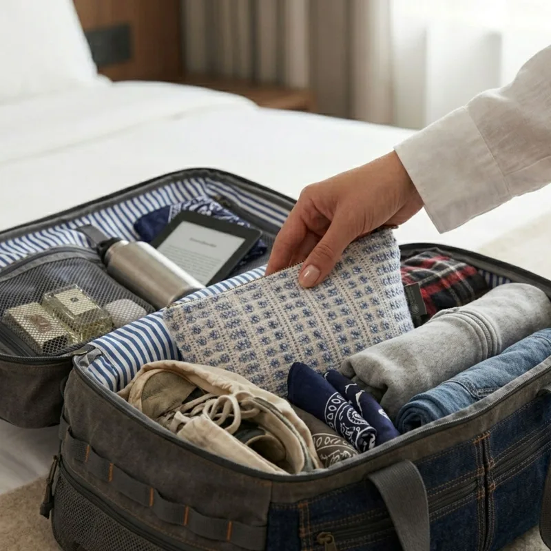 Nomad Sari Indian Jacquard Toiletry Bag Rosa Lattice — foto 5