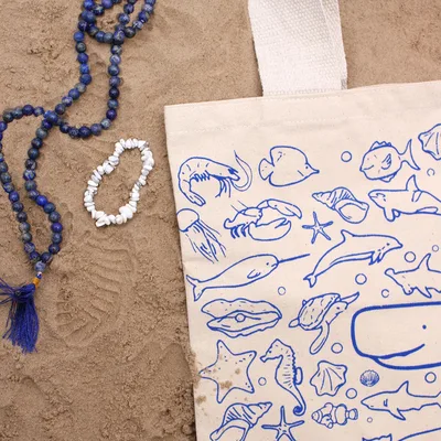 Big Cotton Shopping Bag - 38x42cm - Sea Life - 10oz — foto 3