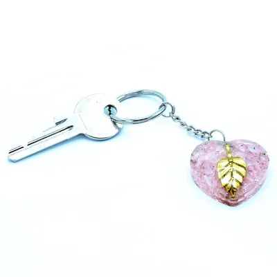 Orgonite Power Keyring Rosa Quartz Heearts Golden Leaf — foto 3