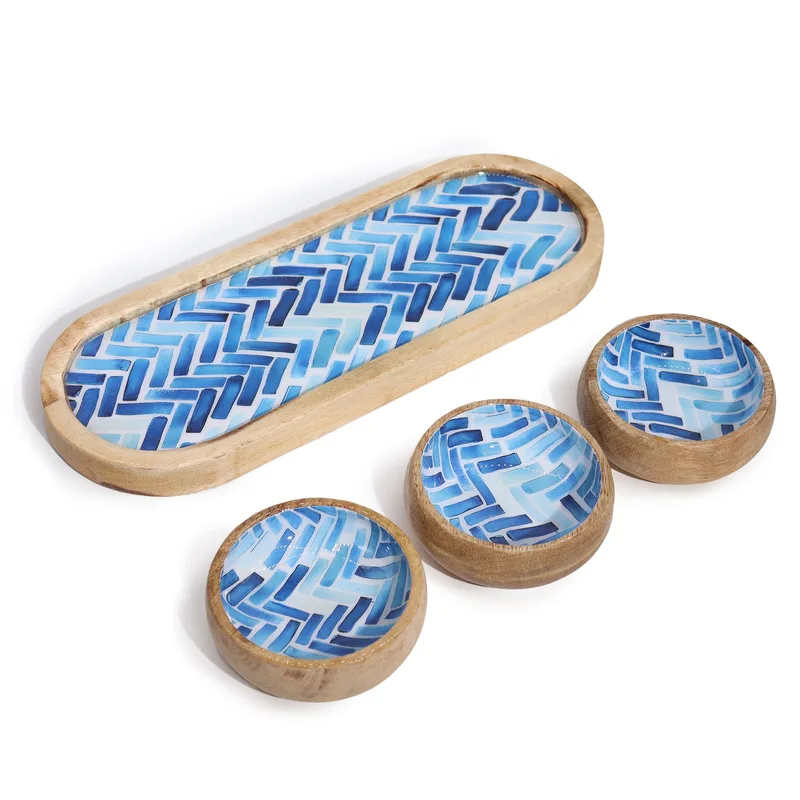 Mango Legno Tray with 3 Bowls Blu Stripes — foto 2