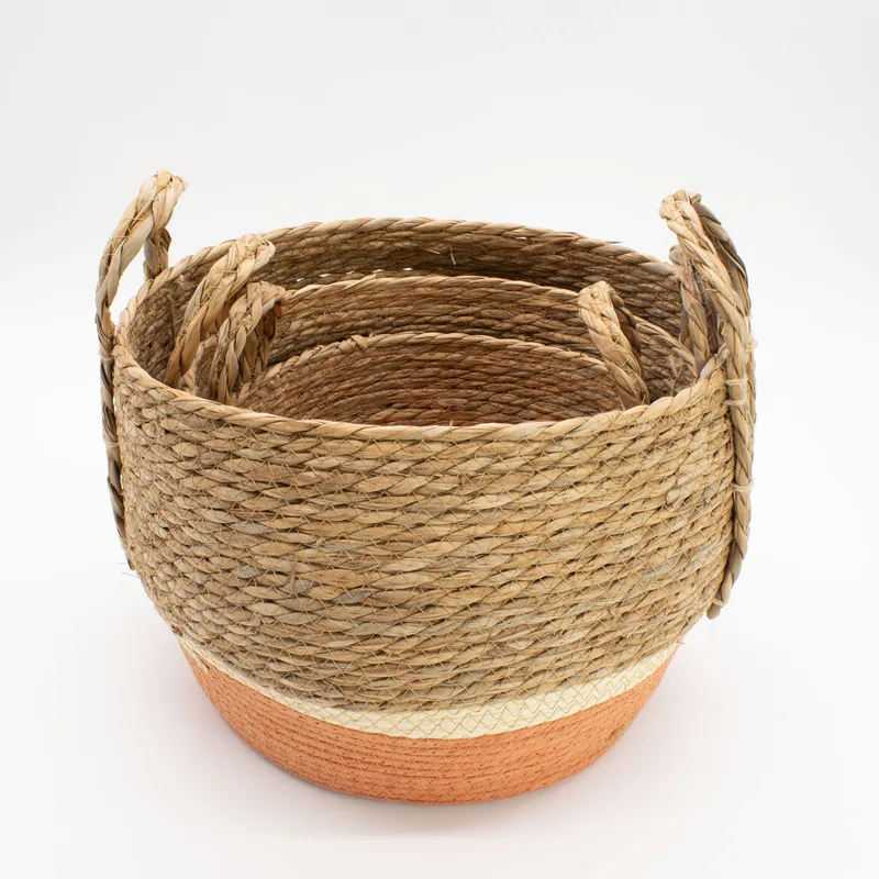 Straw & Seagrass Large Baskets Naturale & Orange Set of 3 — foto 1