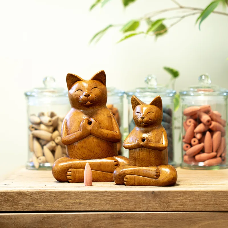 Wooden Carved Incenso Burners Lrg Yoga Cat — foto 6