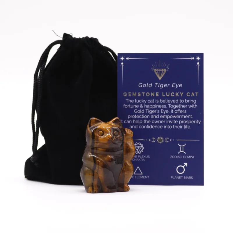 Gemstone Lucky Cat Oro Tiger Eye 50x35x25mm