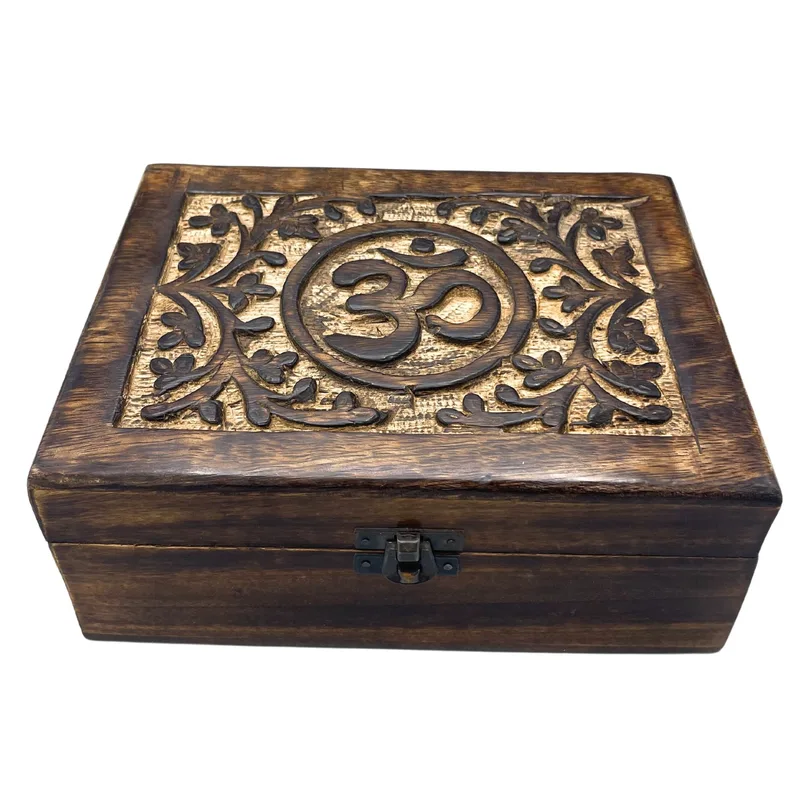 Large Wooden Keepsake Scatola 20x15x7.5cm - Om