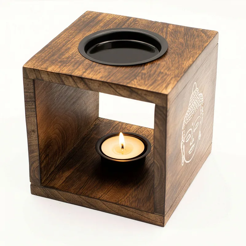 Large Square Mango Legno Olio Burner- Buddha Face — foto 2