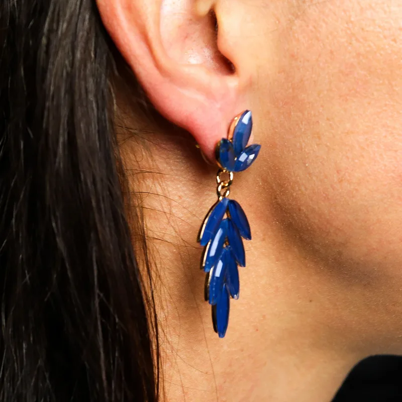 Royal Blu Vintage Glass Long Drop Earrings — foto 2